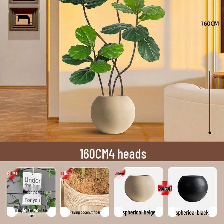 Large Potted Fiddle-Leaf Fig: Luxury Faux Green Plant for Living Room Decor