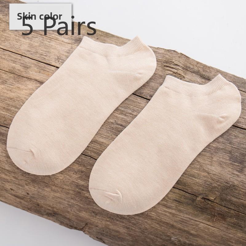 5 Pairs of Men's Retro Solid Color Short Tube Invisible Breathable Sweat Absorption Shallow Mouth Boat Socks