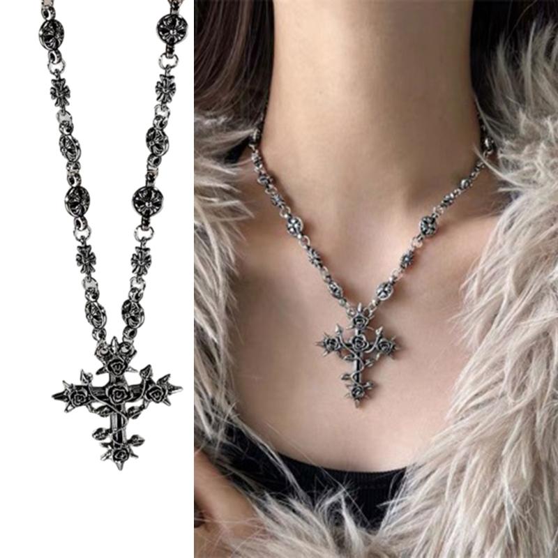 Gothic Rose Crosses Pendant Necklace With Elegant Designs Fashion Jewelry for Men and Women