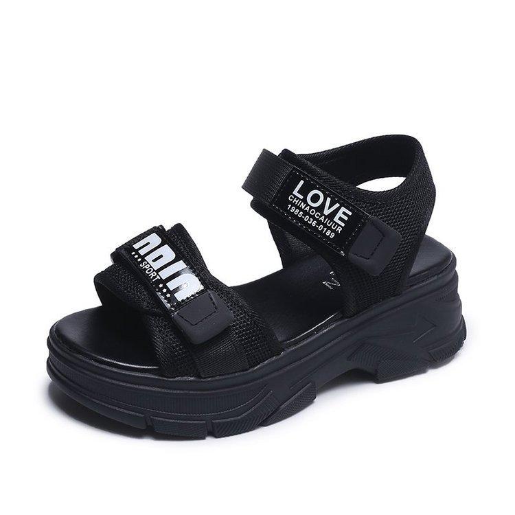 2025 summer new women's shoes foreign trade women's thick-soled heightening sandals sports style one-character open-toe Velcro