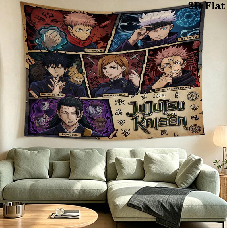 Jujutsu Kaisen Wall Tapestry Aesthetic Wall Hanging Printed Fabric Blanket Decorative Tapestries For Bedroom Living Room Home Decor