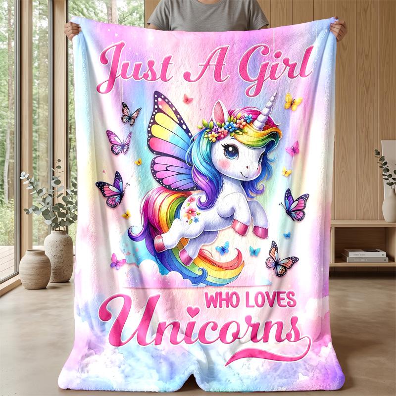 Girl and magical unicorns Theme blanket Lightweight Warm Flannel Blanket Decorative Throw Blanket for Home Decoration