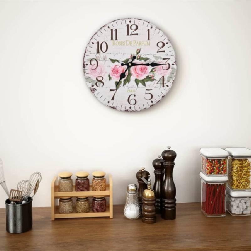 Round Vintage Classic Wall Clock Flower Home Office Living Room Analog Timer