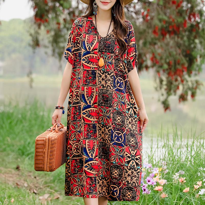 Casual Women's Dresses Summer Vintage Clothes Plus Size Elegant Short Sleeve Summer Long Dress
