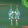 Klassische Brennende Blaue Ohrringe Quaste Imitation Perle Schmetterling Atmosphäre Stecker Ohrringe Cheongsam Zubehör