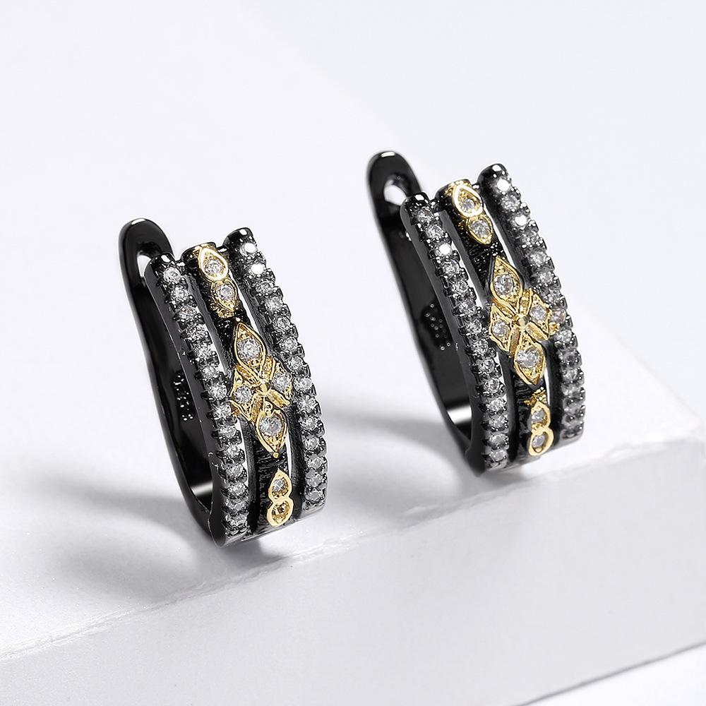 Orecchini in Zircone Orecchini Bicolore Classici Geometrici Nero Oro Rettangolari Stile Bohemien Orecchini da Donna Velocità
