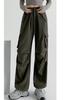 JHIJSC Autumn Cargo Solid Loose Plus Sizes Women's Pants, Wide-Leg, Color, Fit, Casual, Stylish, (JP, Alphabet, XL, Green)