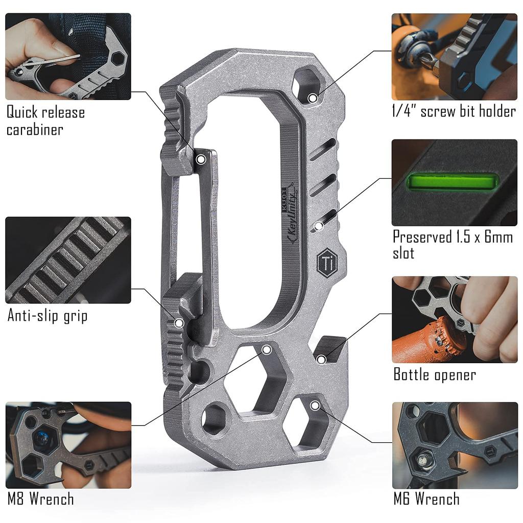 KeyUnity KU01 EDC Carabiner Manual EDC Titanium Tactical Brass Gift Multi-Tool, Titanium, Men's, Keychain, Screwdriver, 4-in-1 Tool, Tool,