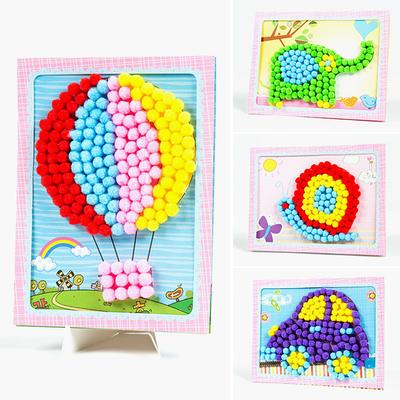 Creative DIY Kids Plush Ball Painting Stickers Children Educational Handmade Material Cartoon Puzzles Crafts Toys
