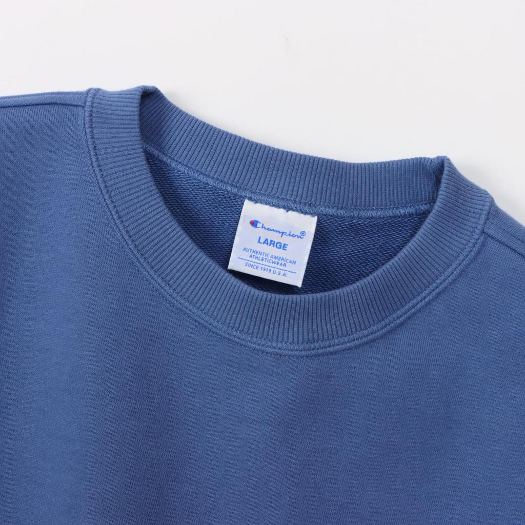 Champion Short Sleeve Crew Neck Windsor with Fleece Lining and Logo Embroidery Men's Sweatshirt, Basic, Blue, C3-Z020, One-Point