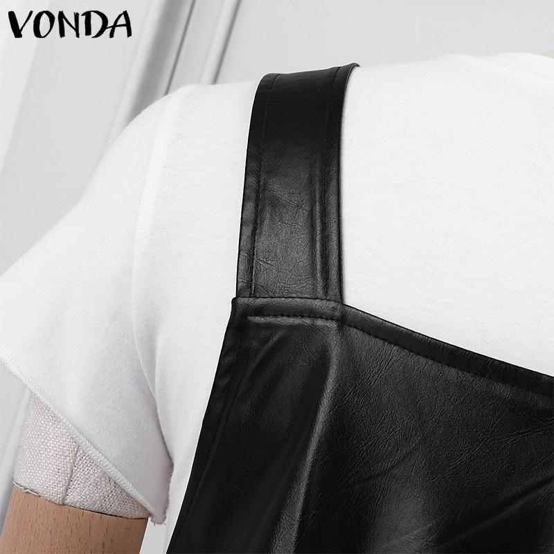 VONDA Damenmode PU-Leder einfarbig Reißverschluss Hosenträgerröcke