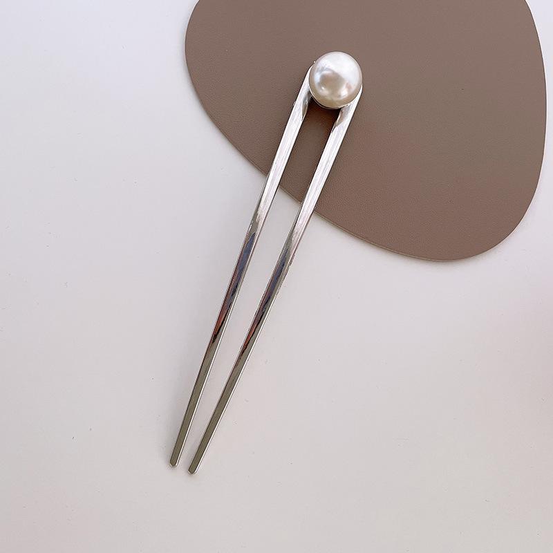 Women's Pearl Accent U Shape Hair Stick Alloy Hairpin Invisible Bun Maker Updo Tool Elegant Minimalist Hair Gripper Gift Accessory