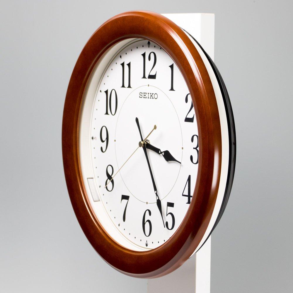 Seiko Clock KX204B Seiko Wall Automatic Visible at Wooden Wood Base Clock, Lighting, Radio-Controlled, Analog, Night, Frame, Brown,