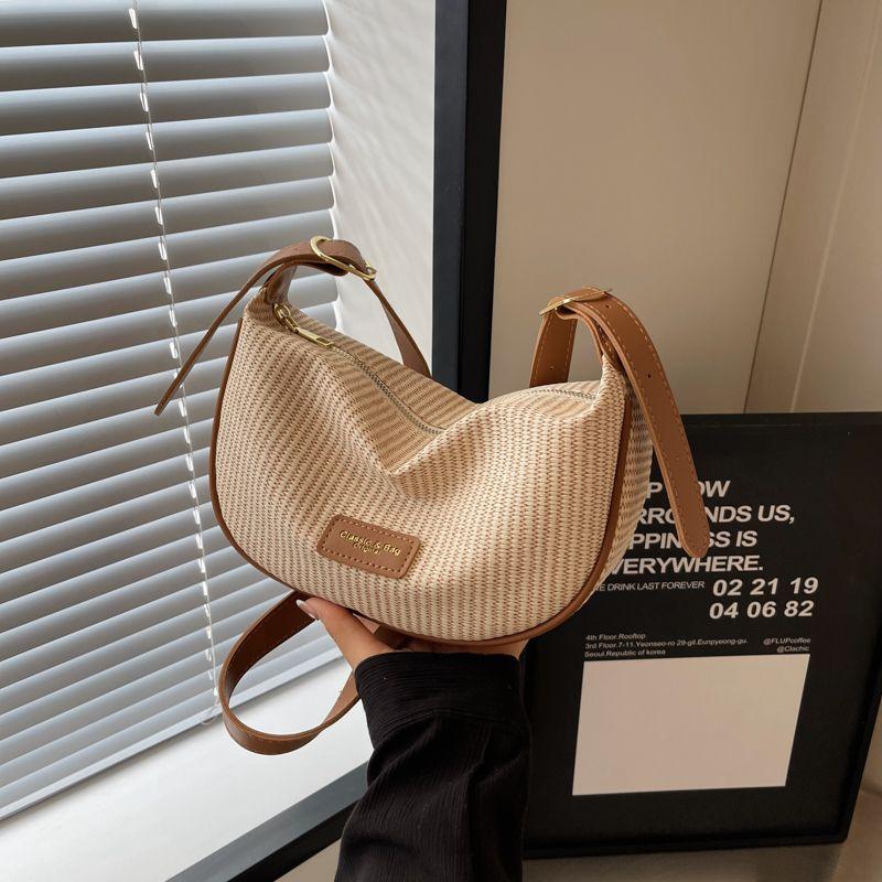 Ретро-сумки с соломенным узором, стильные, универсальные, повседневные, на одно плечо, в форме пельменя, модные коричневый