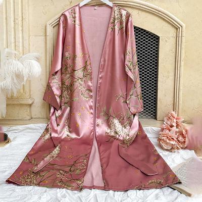 Ice Silk Robe Summer Thin Section Fashion Simple Style Home Wear Ladies Sexy Cardigan Bathrobe