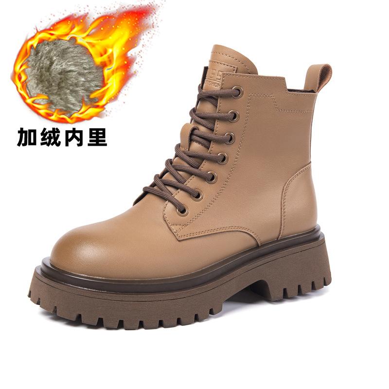 

Кожаные ботинки Мартин женские зимние бархатные на платформе женские ботинки 2025 новые маленький британский стиль ретро универсальные короткие ботинки 39