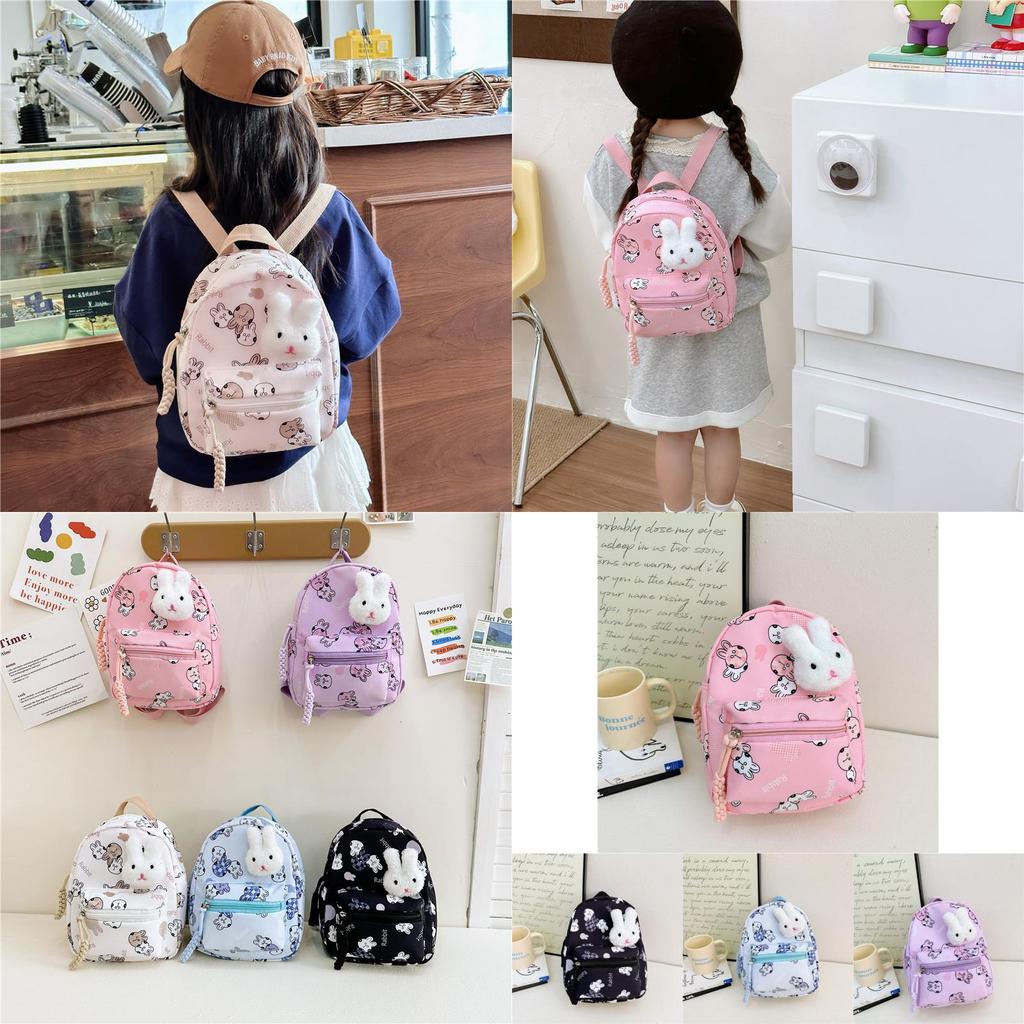 Cute Rabbit Printed Canvas Backpack For Kids With Lightweight Design For School Use