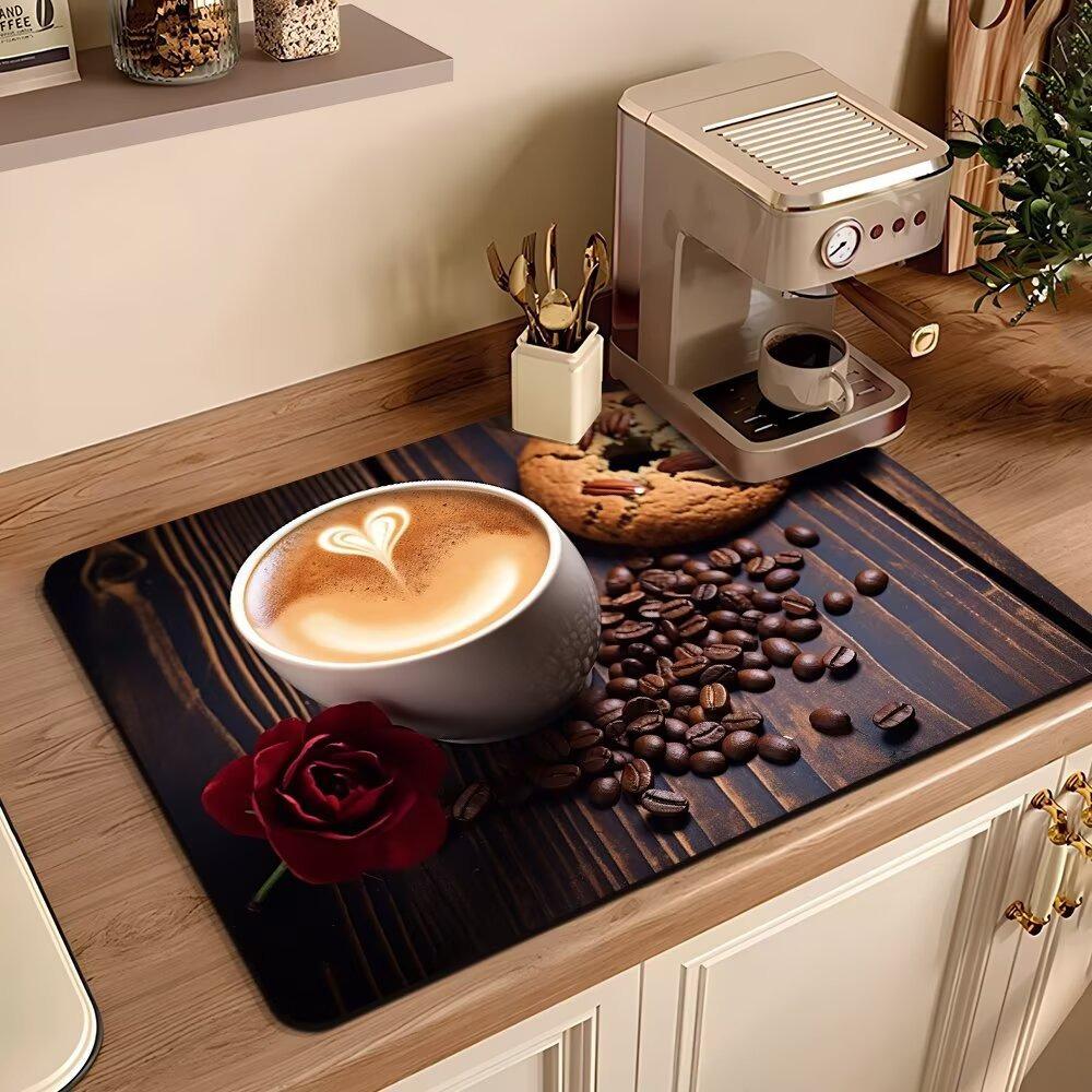 Retro Wooden Texture Coffee Mat Super Antiskid Coffee Machine Pad Kitchen Counter Coffee Drying Mat Cozy Farmhouse Style