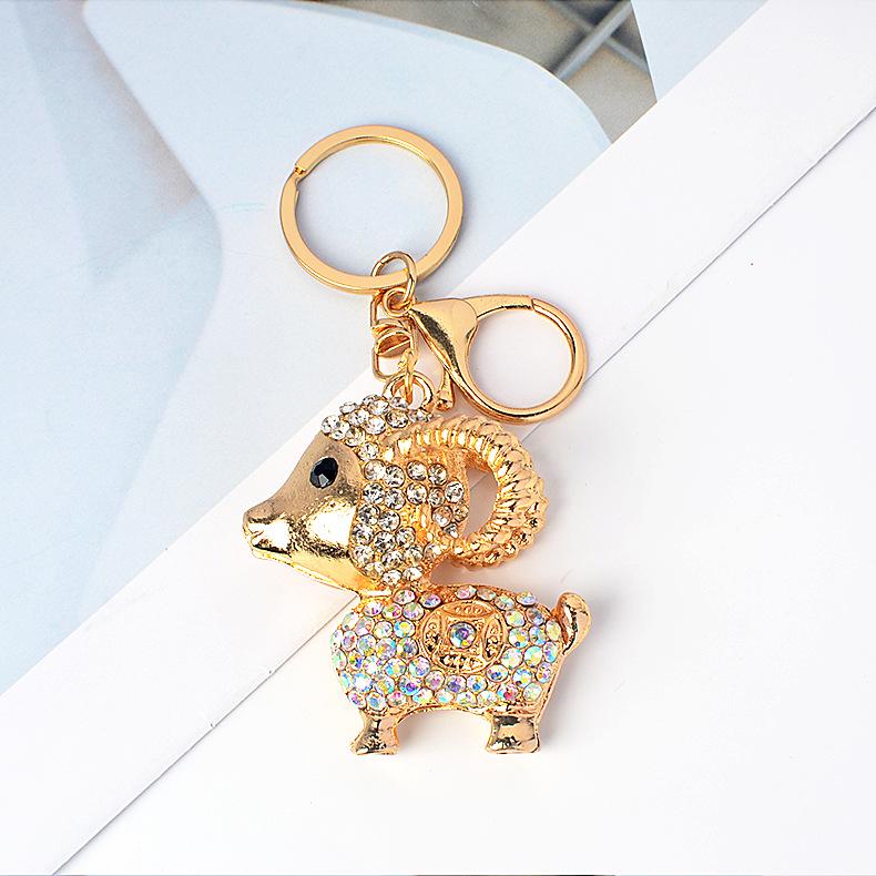2027 Year of the Sheep Rhinestone Keychain: Chinese Style Sheep Pendant for Women's Bags
