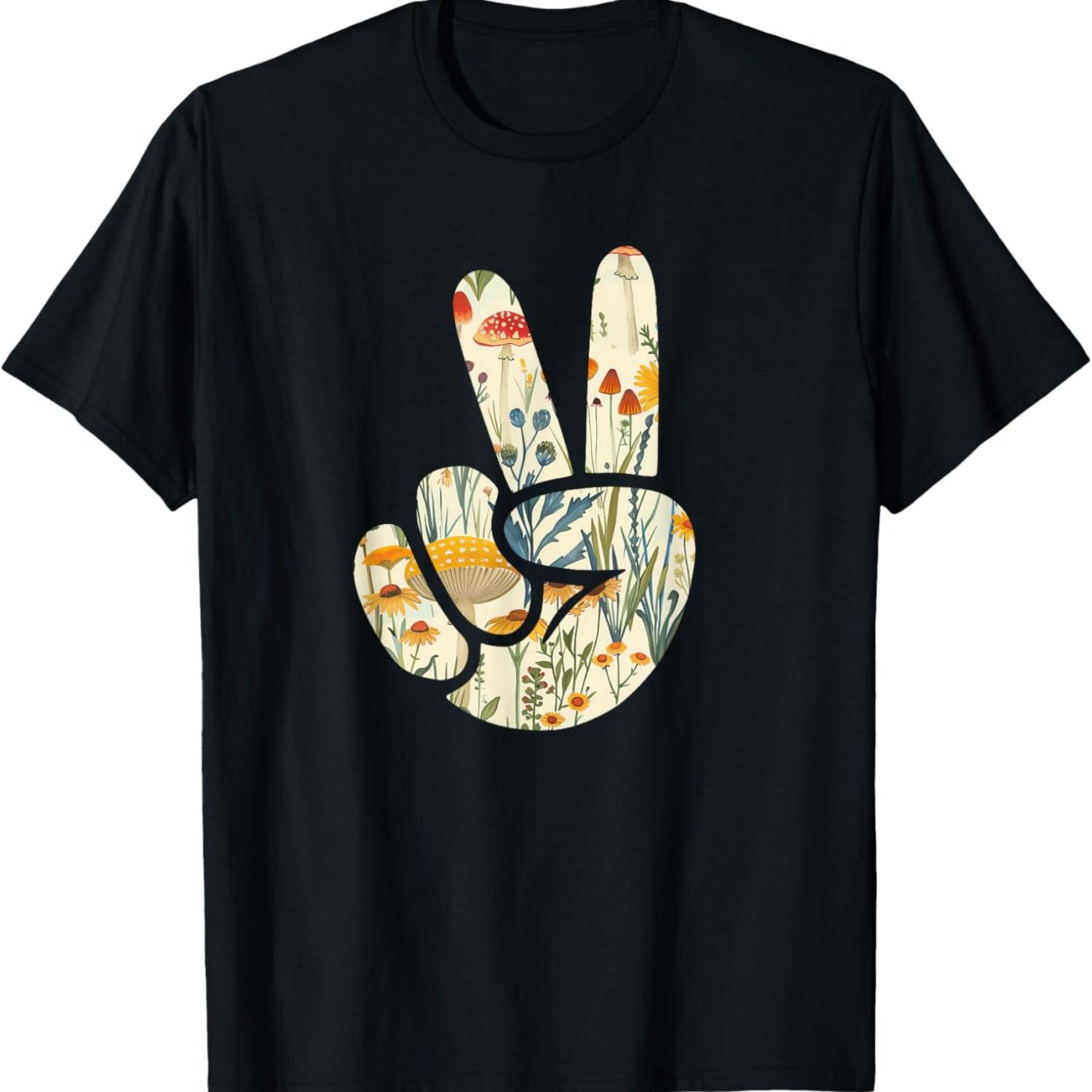 

Natural Silhouette Forest Meadow Cottagecore Peace Sign Hand T-Shirt(40) S чёрный
