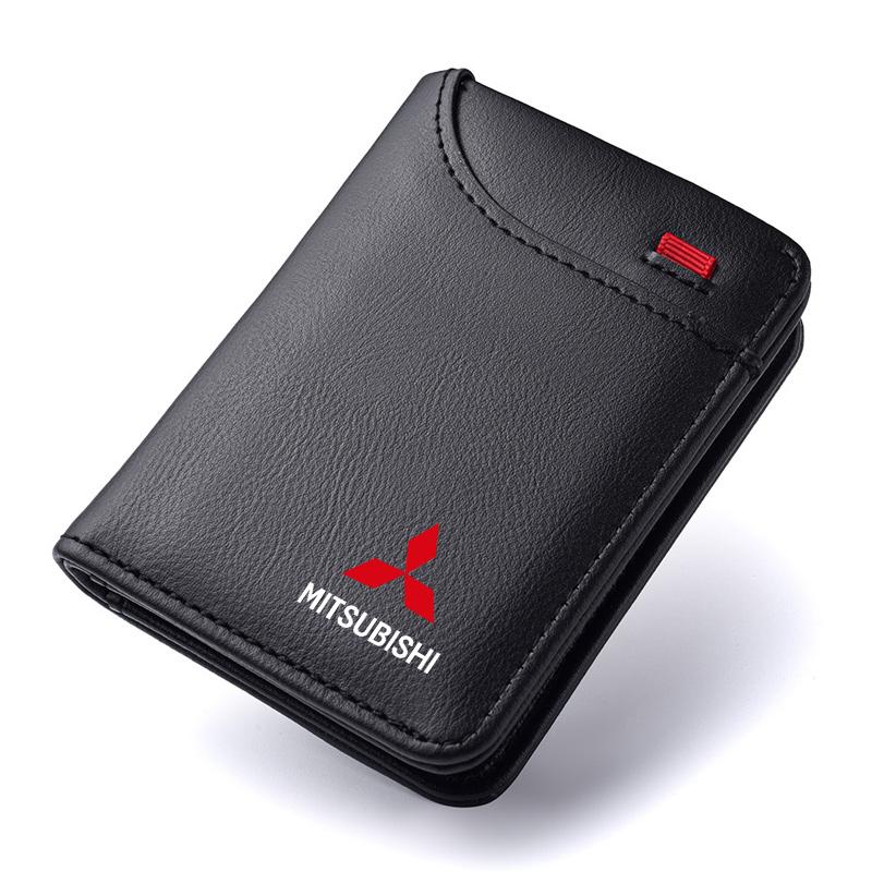 Czbhmr1 PU Leather Car Wallet Mini Credit Card Purse Portable Small Wallet for Mitsubishi ASX Lancer L200 Pajero Sport Attrage Accessory