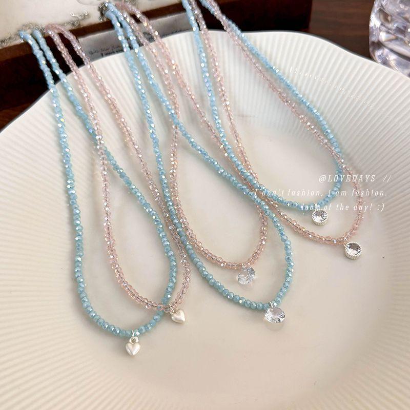 Gentle Whitening Zirconia Heart Necklace - Cute Crystal Beaded Choker for Women