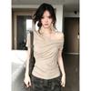 American Spice Girl Wind Slash Shoulder Short Sleeve T-Shirt Women's Summer Design Sense Pleated Waist Slim Skinny Off-Shoulder Top Tee