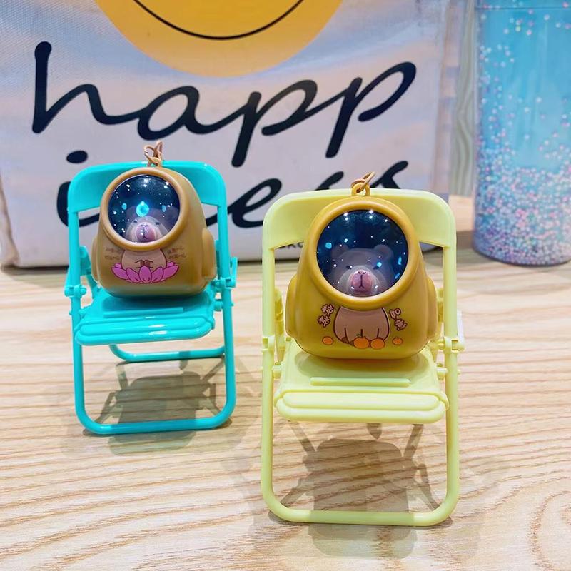 Creative Luminous Keychain Cute Cartoon Space Capsule Capybara Keyring Schoolbag Pendant Trinket Friend Children Gift