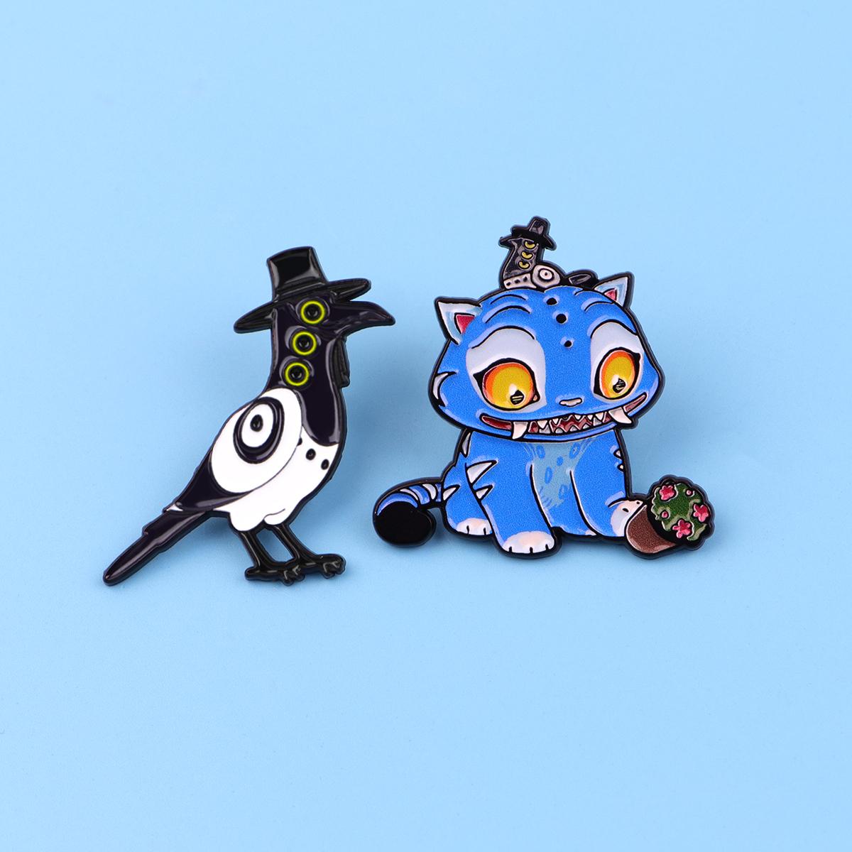 Happy Blue Cat Tiger Enamel Pin Mystic Hunter Girls Group Brooches Lapel Badges Fantasy Animals Jewelry Gift for Fans Friends