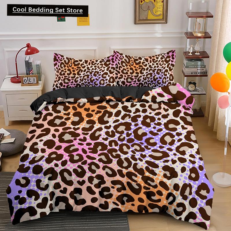 Leopard Print King Queen Duvet Cover Brown Cheetah Skin Pattern Bedding Set for Teens Girl Women Leopard 2/3pcs Soft Quilt Cover