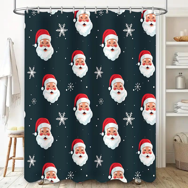 Christmas Santa Claus Pattern Shower Curtain Waterproof Fabric Decorative Home Bathroom Decoration Black 3D Printed Size:180cm*1