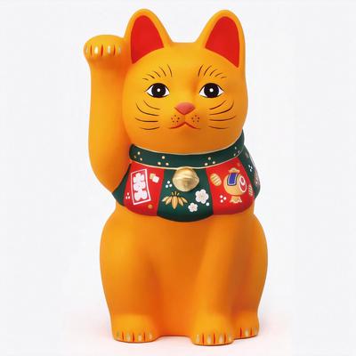Yakushigama Lucky Charm Lucky Charm Maneki-neko (Large, Yellow) - (Includes Sticker)