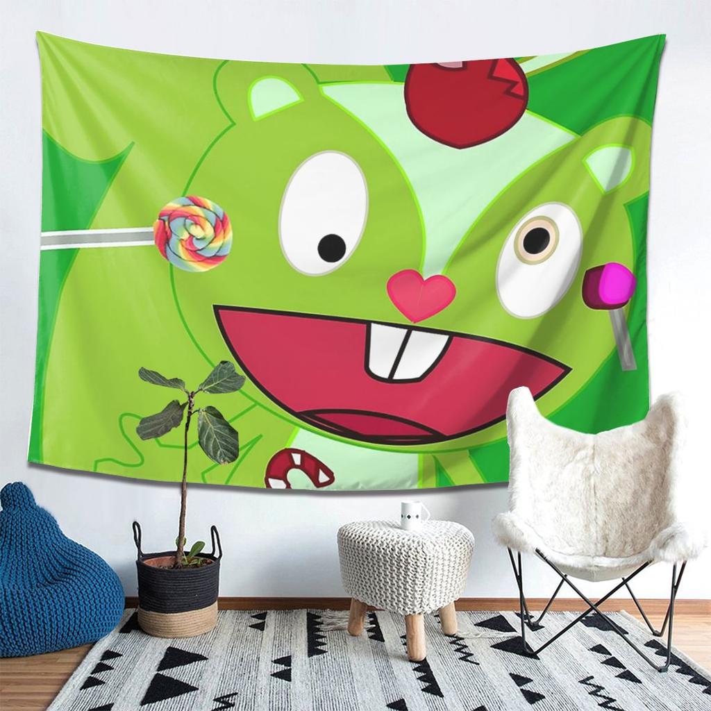 Nutty  Happy Tree Friends Tapestry Decoration Art Aesthetic Tapestries for Living Room Bedroom Home Wall Cloth Wall Hanging