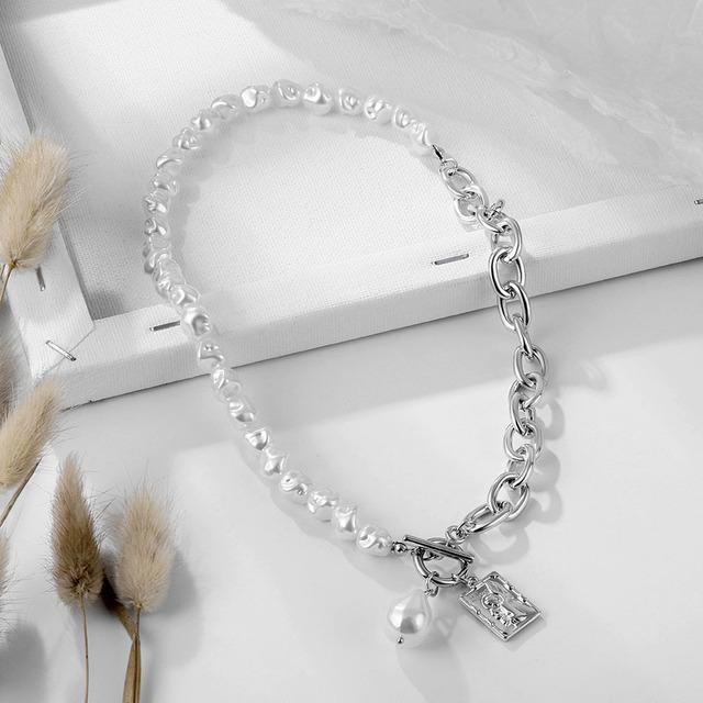 

Ожерелье из нерегулярного жемчуга в стиле панк-барокко для женщин, асимметричная цепочка-чокер с подвеской в виде портрета, трендовые ювелирные изделия