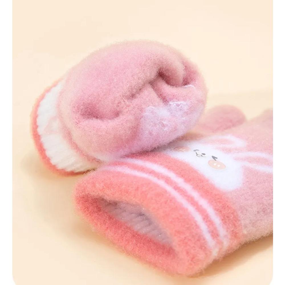 5 Colors Winter Kindergarden Kids Five-Finger Cartoon Knitted Gloves Girls Warm Thickened Plush Gloves Cute Bunny Gloves 3-5Y