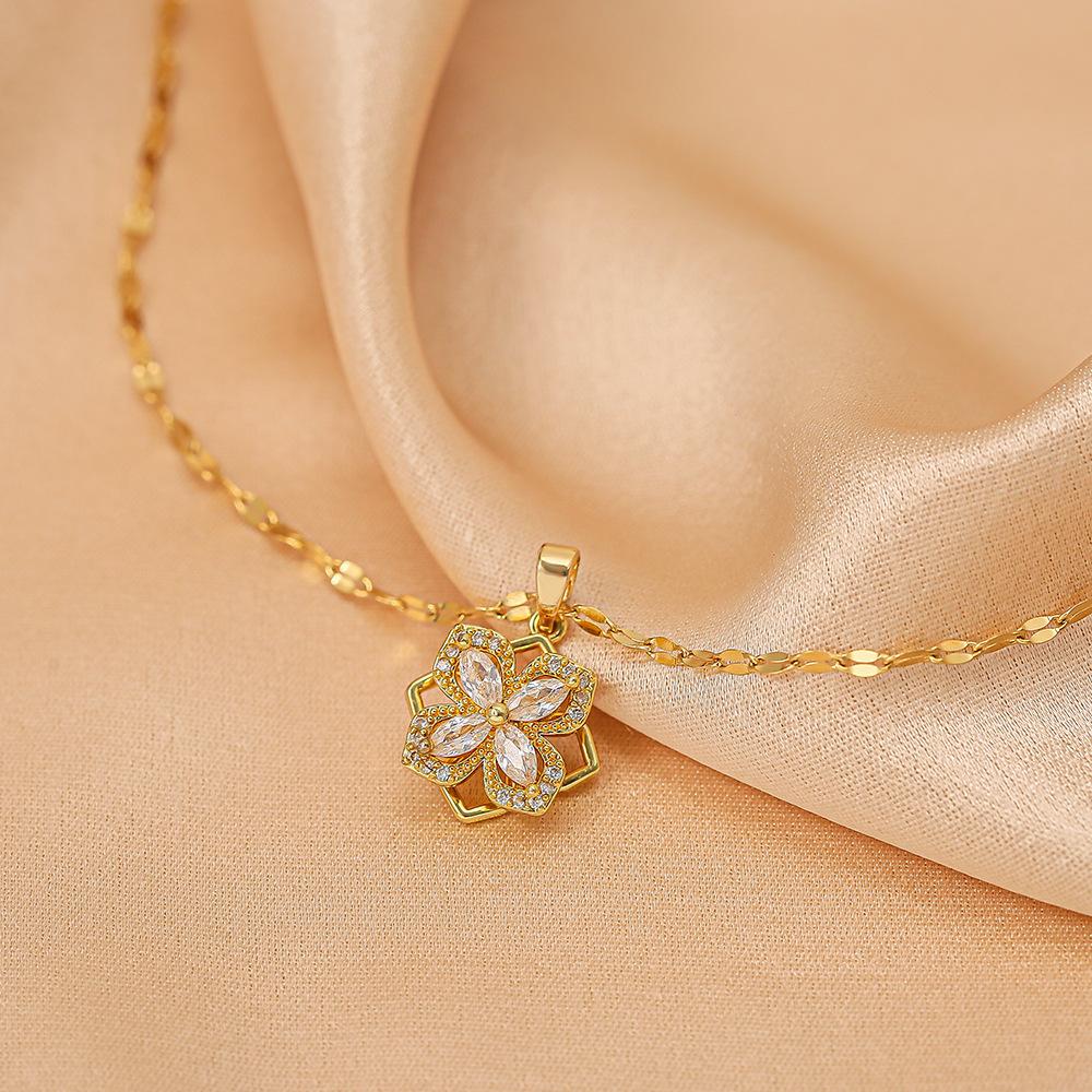 Golden Luxury Diamond Titanium Steel Necklace Women Fashion Slim Waist H Pendant Collarbone Chain