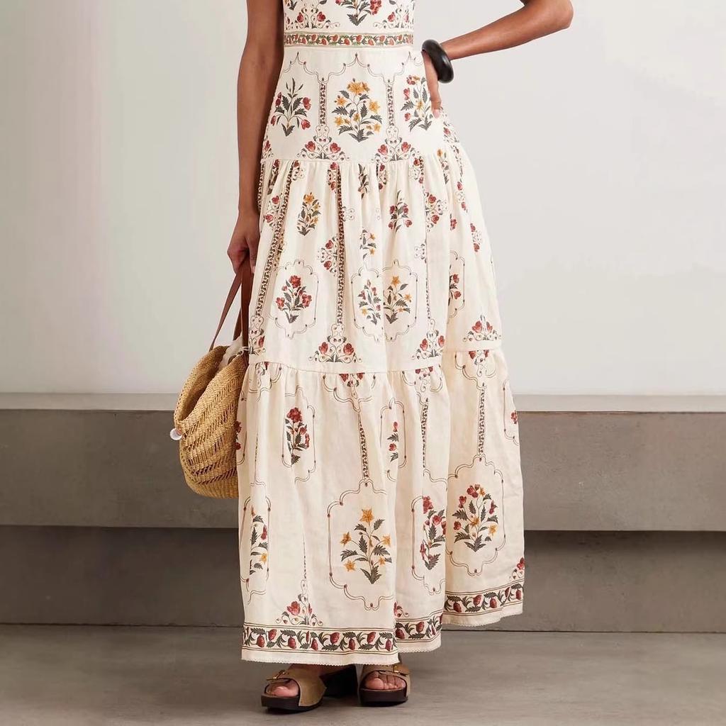 Europe and the United States cross-border 2026 new bohemian style high waist big swing skirt summer seaside vacation loose and thin dress