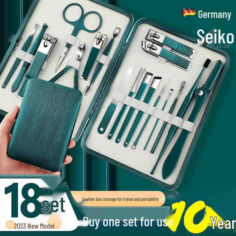 Nail Clipper & Pedicure Set: Angled Clippers, Ear Pick, Earwax Removal Tool with Case.