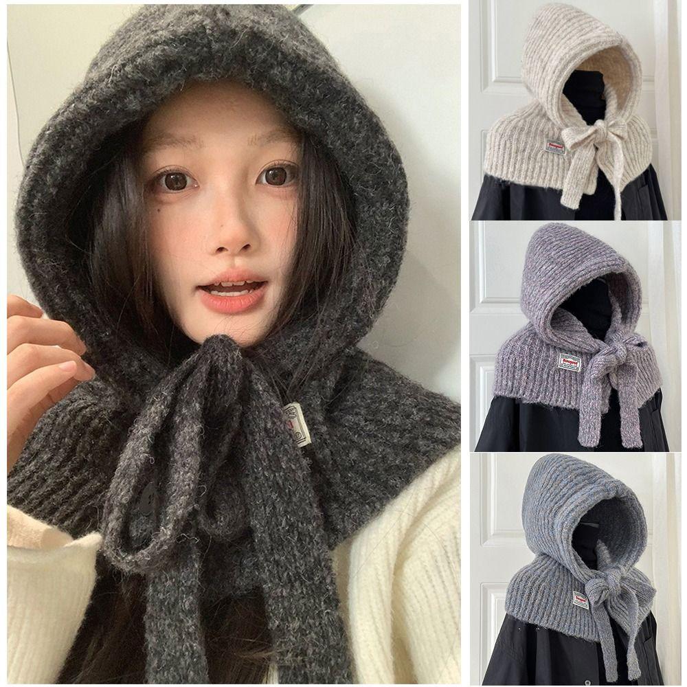 Integrated Shawl Balaclava Hats Winter Warm Beanies Caps Fashion Knitted Pullover Hat