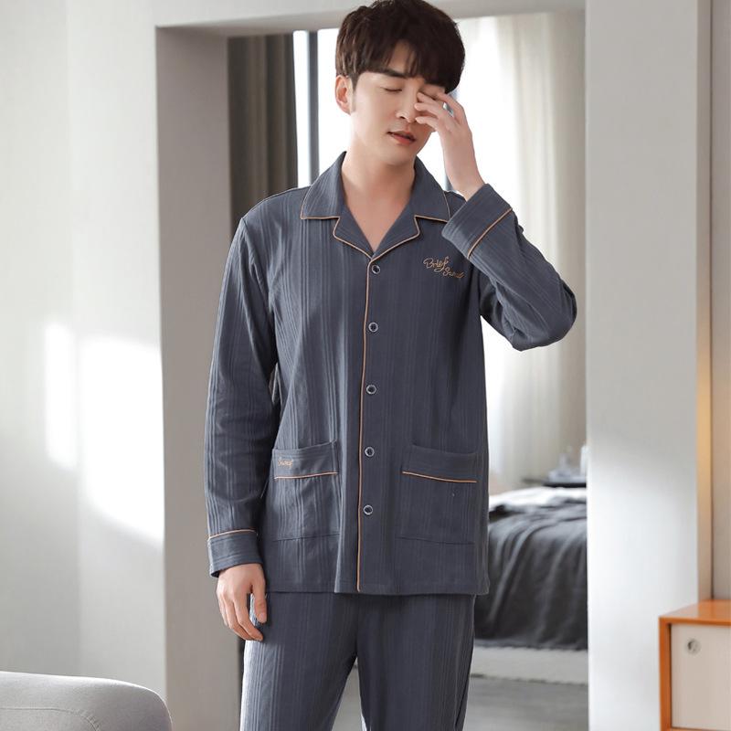 Pajamas Men'S Long-Sleeved Pure Cotton Spring And Autumn Men'S Cotton Loose Large Size Men'S Green, Medium Autumn And Winter Loungewear Set