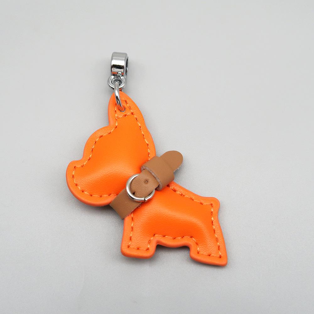 Handmade French Bulldog Genuine Leather Keychain with Anti-Lost Woven Rope Lanyard.