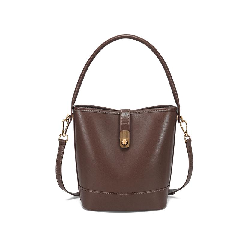 Ladies Genuine Leather Bucket Bag Retro Shoulder Crossbody Handbag Fashiable Luxurious Women's Bag