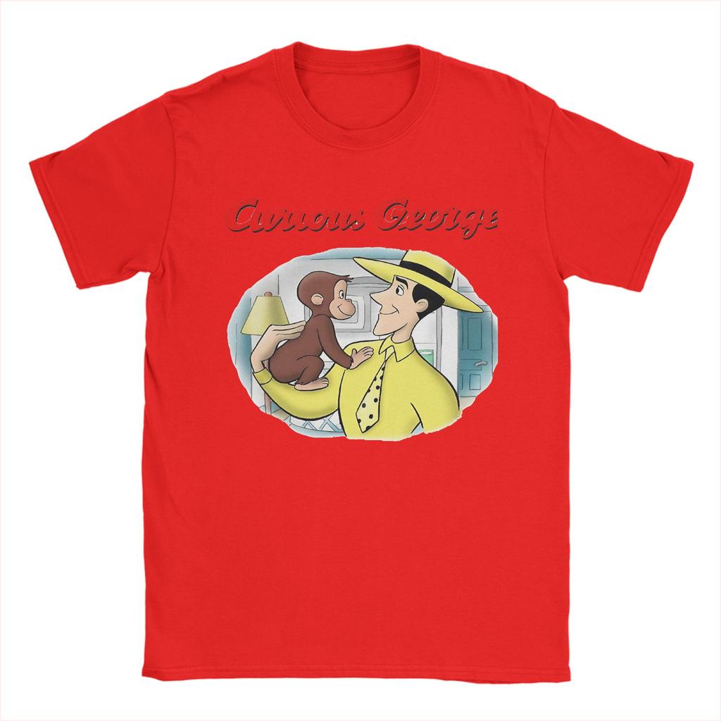 Vintage Curious George T-Shirt Herren Baumwolle Kurzarm Niedlich Cartoon O-Ausschnitt Sommer Top T-Shirt