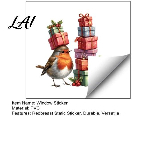 Redbreast Wall Stickers Christmas Window Static Sticker Decorative Reusable Decal PVC Festive Waterproof Mural Decor Holiday Cling for Home