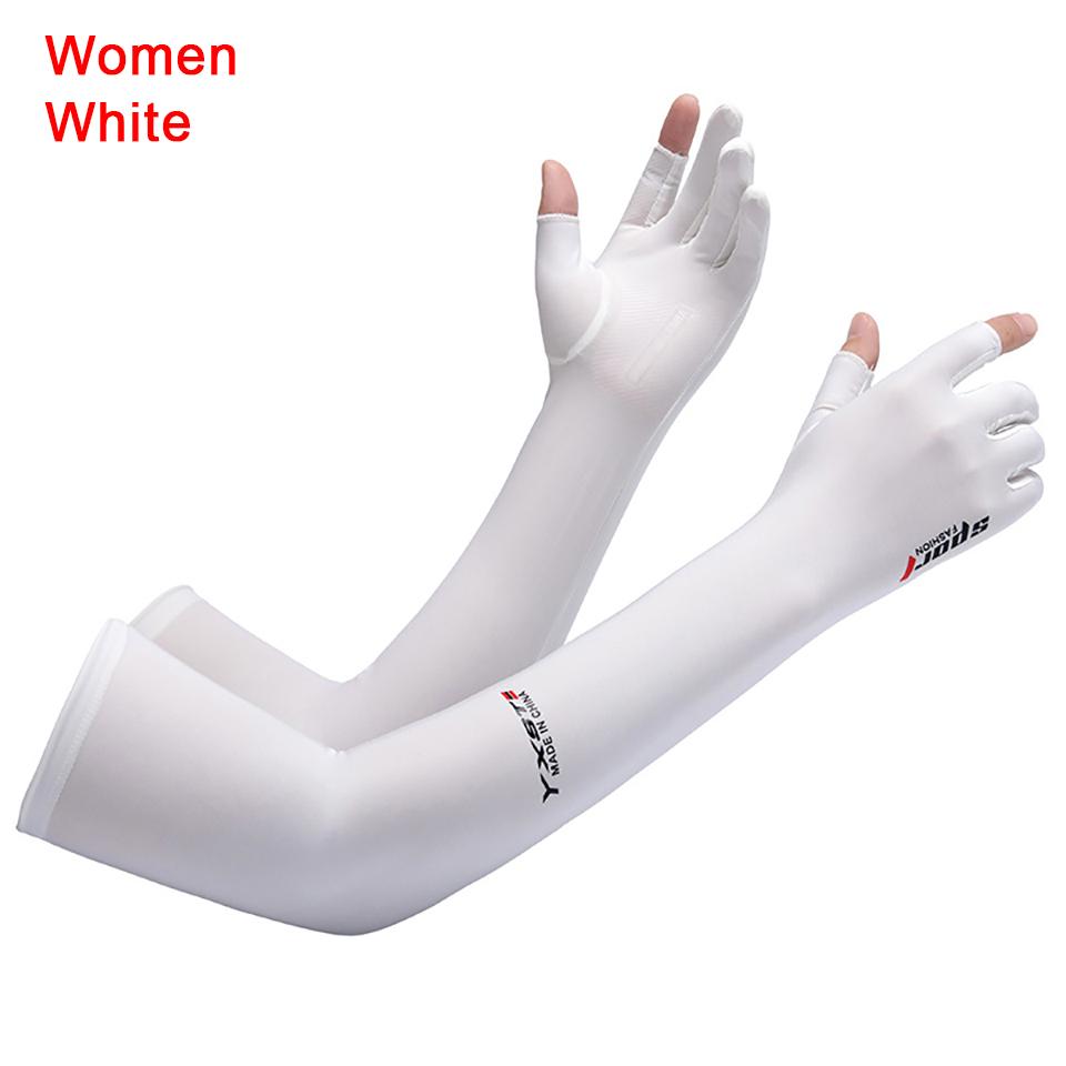 1Pair Summer Sunscreen Ice Sleeve Breathable Ice Silk Extended Two Finger Gloves Arm Sleeves for Sports Riding Driving