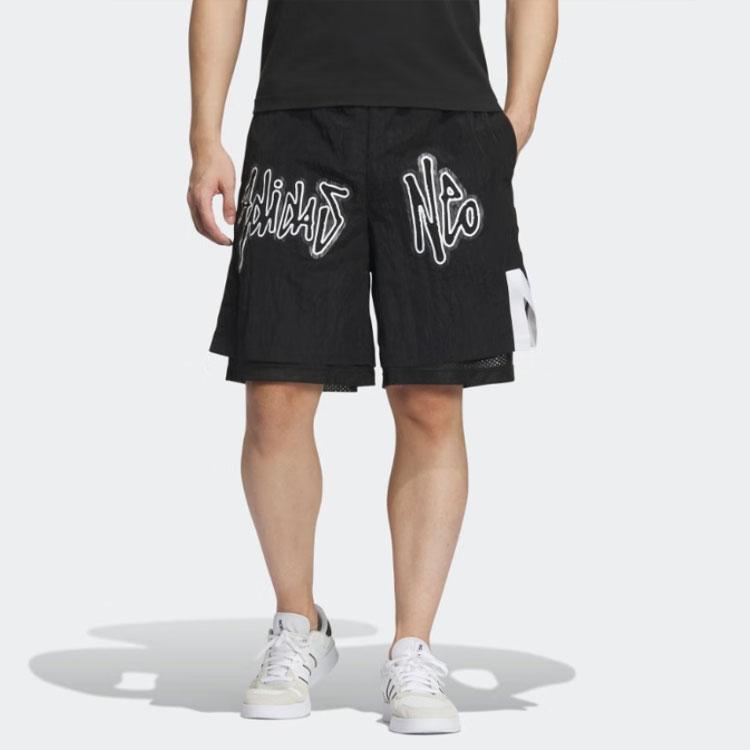 Adidas Neo Logo Print Straight Loose Shorts Men Bottoms Black IA6794