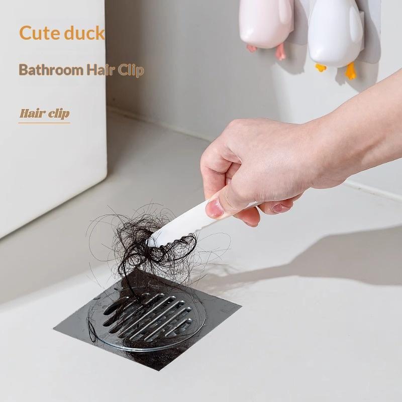 2-In-1 Cute Duck Shaped Double-Head Design Cleaning Clip Dust Stain Removal Shovel With Drainage Hole Bathroom Cleaner Tool