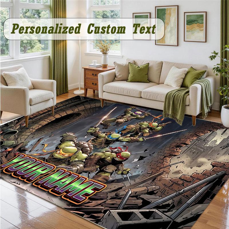 Crystal Velvet Square Rug Custom NameTeenage Mutant Ninja Turtles Pattern Non Slip Home Floor Decor Rug