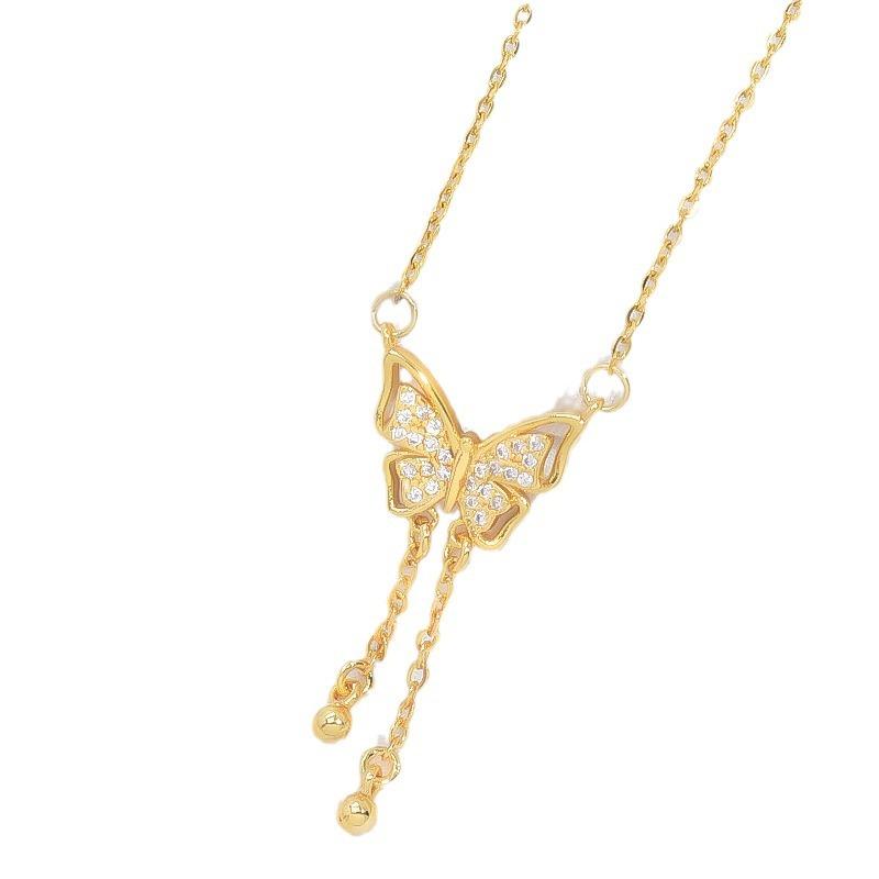 Merry Su Butterfly Necklace Women'S Light Luxury Simple Temperament Versatile Micro-Inlaid Pendant