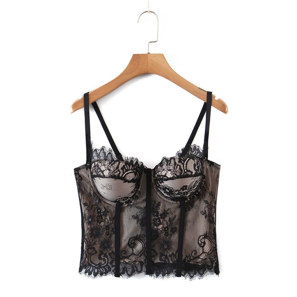 Transparent Lace Corset Slim fit Crop Tops Fashion Suspender Vest Ladies
